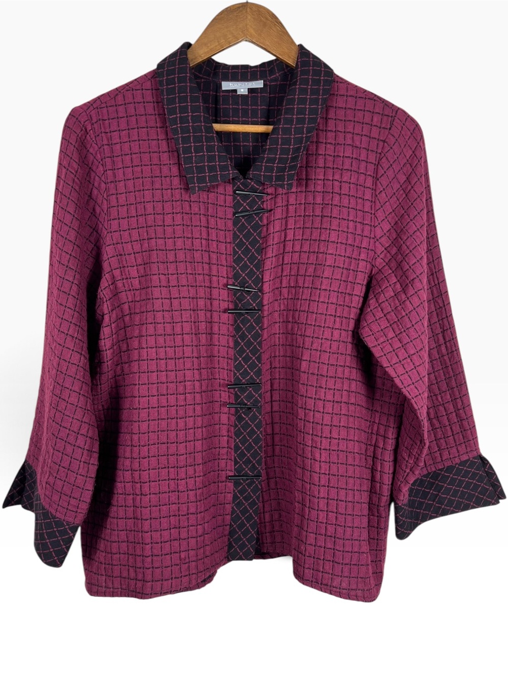 Habitat Clothes to Live In Burgundy Windowpane Top Size Medium Art To Wear Artsy